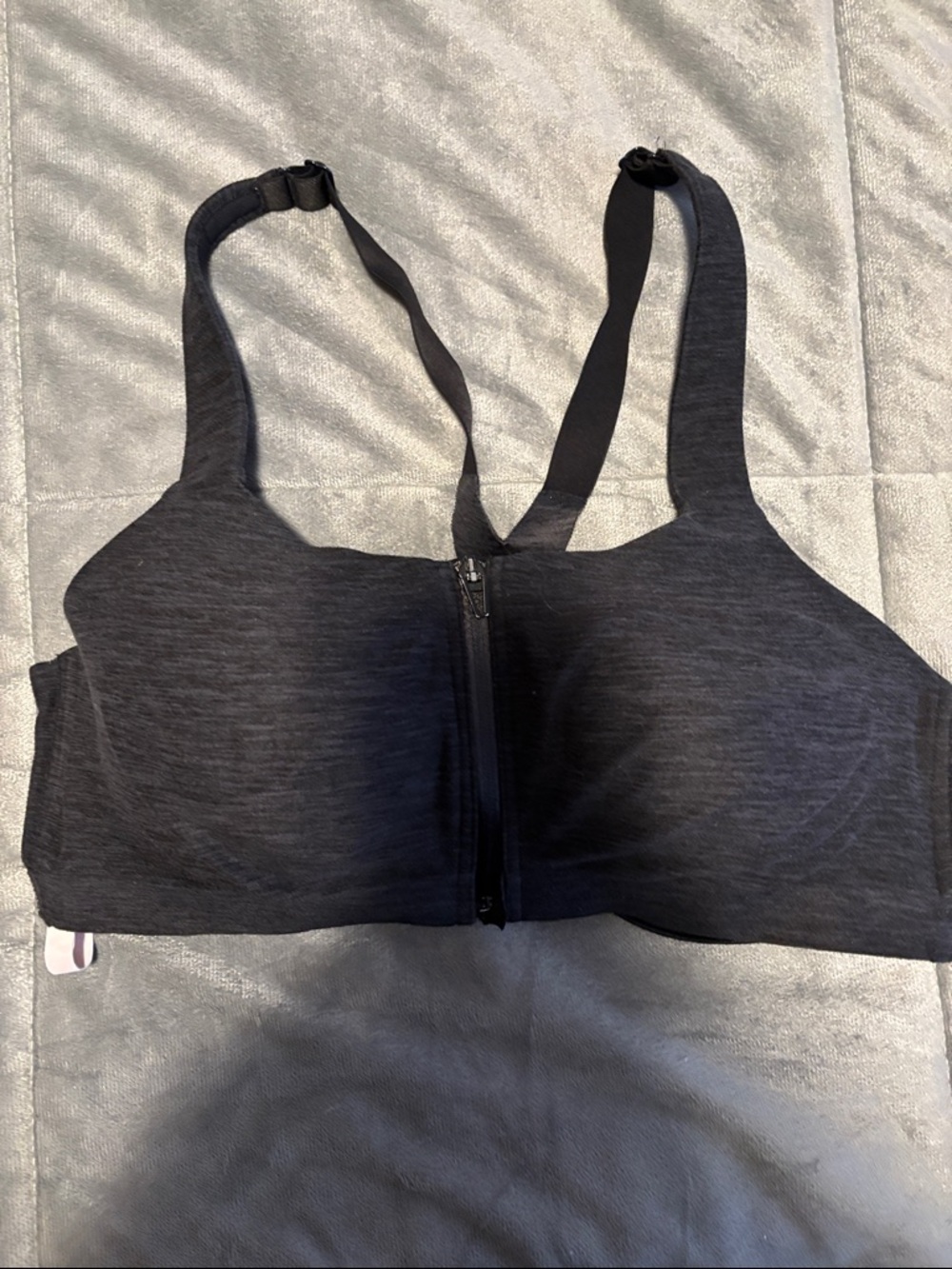 Heathered Black Front-Zip Sports Bra 38D